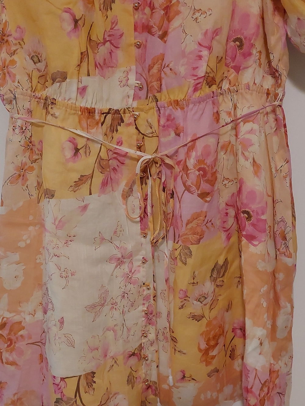 Ever New Floral Puff-Sleeve Pink & Mustard Mini Dress NWT Size 14 - Picture 4 of 16
